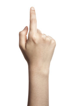 gesture with hand finger, index finger push or touch something.