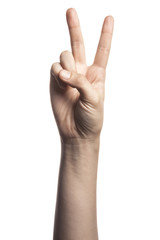 gesture with hand finger, hand make a two(victory).