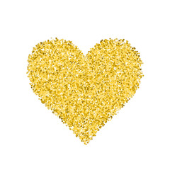 Glitter golden heart. Cute symbol of Valentines Day. Romantic concept. Love sign. Vector illustration for cards, posters, banners, wedding design invitations. Isolated on white background.