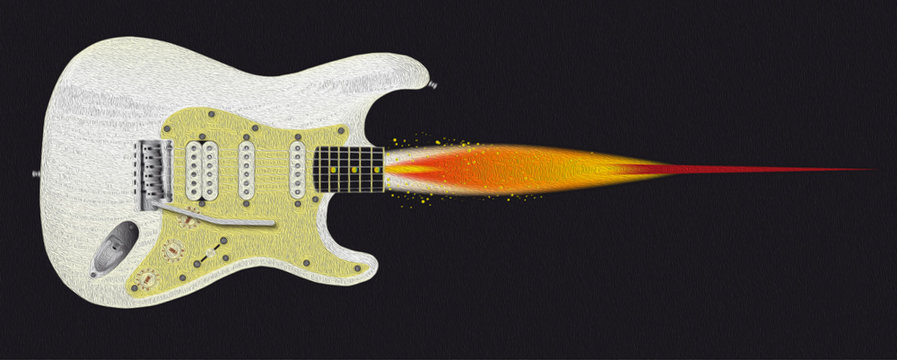 Guitar Rocket Oil Painting