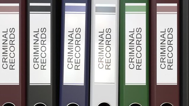 Multiple office folders with Criminal records text labels 3D rendering