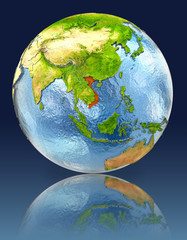 Vietnam on globe with reflection