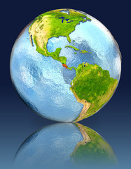 Costa Rica on globe with reflection