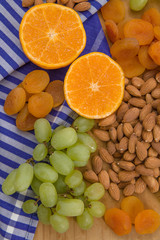 Healthy raw fruit and nut snack platter