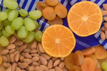 Healthy raw fruit and nut snack platter