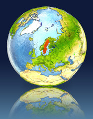 Sweden on globe with reflection