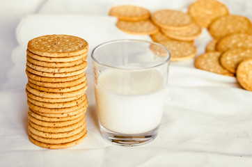Biscuits with bran for a beautiful figure and a glass of milk