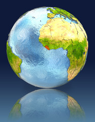 Liberia on globe with reflection