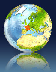 France on globe with reflection