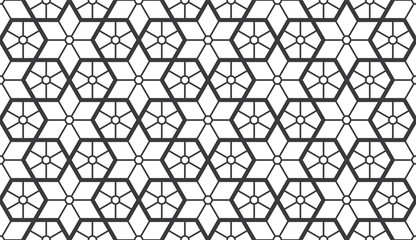 Seamless black and white floral hexagonal stellar vintage outline pattern vector