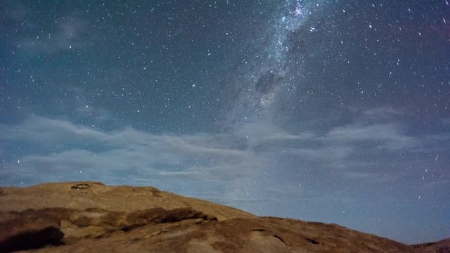 Linear timelapse at night with a moonlit landscape scene in the Namib Desert with granite rocky outcrops at Bloedkoppe in the Naukluft Park available on request.
