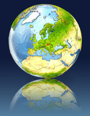 Slovakia on globe with reflection