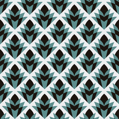 Seamless cyan black and white vintage diamond floral pattern vector