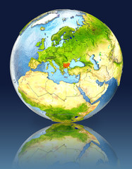 Bulgaria on globe with reflection