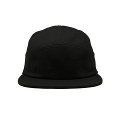 Mock up cap 5 panels blank jockey camper black front view on the white background