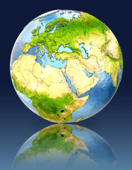 Israel on globe with reflection