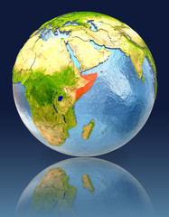 Somalia on globe with reflection