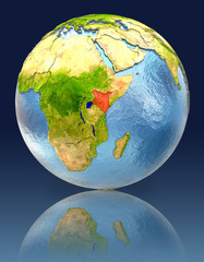 Kenya on globe with reflection
