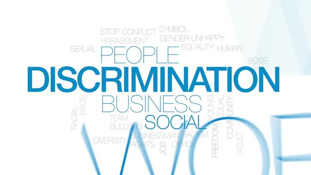 Discrimination animated word cloud, text design animation. Kinetic typography.