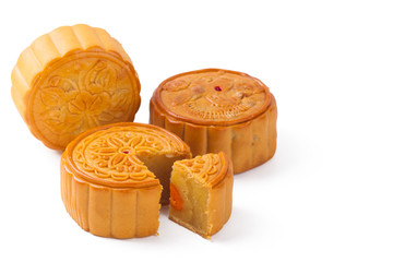 Mid-Autumn Festival mooncake isolated on white background with clipping path