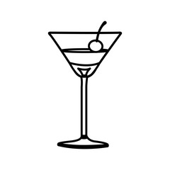 silhouette martini drink cocktail glass with cherry vector illustration