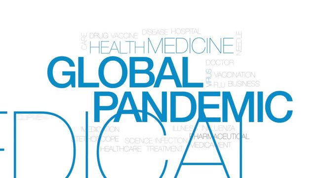 Global pandemic animated word cloud, text design animation. Kinetic typography.
