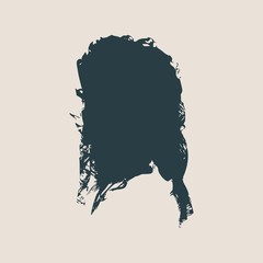 Face side view. Elegant silhouette of a female head. Vector Illustration. Long curly hair. Monochrome gamma.