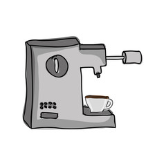 silhouette color hand drawn with coffee maker with porcelain cup in side view vector illustration