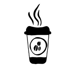 black silhouette hand drawn with disposable cup of coffee vector illustration