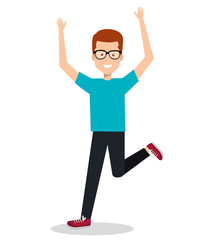 man celebrating with a leap