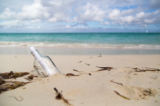 Message in a Bottle on Beach