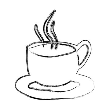 monochrome sketch hand drawn of hot coffee cup on dish vector illustration