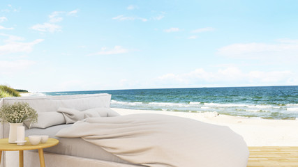 Fototapeta na wymiar bedroom and terrace sea view in hotel or residence - 3D Rendering