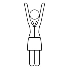 monochrome contour pictogram of business woman in dress with extended arms vector illustration
