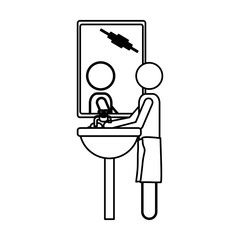 Fototapeta premium monochrome contour of man in the washbasin vector illustration