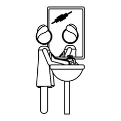 monochrome contour of woman in the washbasin vector illustration