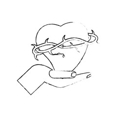 hand with sacred heart crown thorns sketch vector illustration eps 10