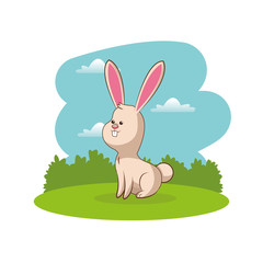 cute rabbit animal with landscape vector illustration eps 10