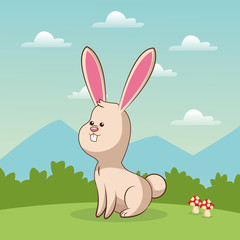 cute bunny animal baby with landscape vector illustration eps 10