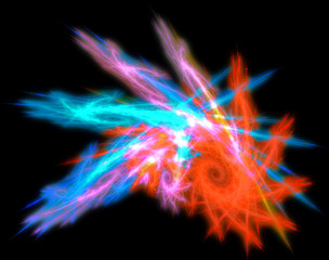 Multicolored glowing abstraction curl in the form of shells on dark grounds