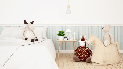 giraffe with reindeer and bear doll in kid room or bedroom-3D Rendering