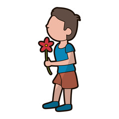 cartoon son boy and flower gift vector illustration eps 10