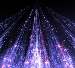 Abstraction with laser beams and flare sparks and the stars are shining in the darkness, monochrome...