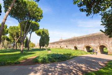 Fototapeta na wymiar Rome, Italy. The active aqueduct of Marcia, 140 BC.