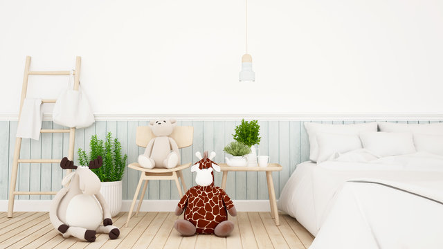 reindeer with giraffe and bear doll in kid room or bedroom-3D Rendering