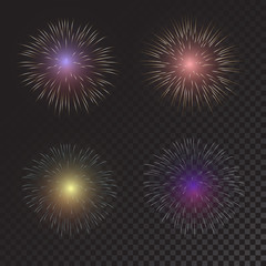 set of colourful fireworks vector on transparent background