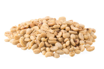Close up raw green coffee beans on white background