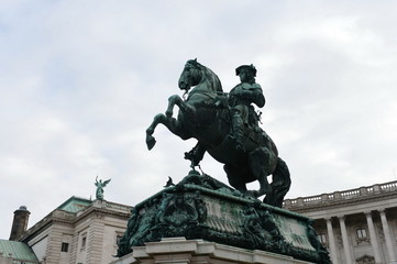Fototapeta na wymiar Monument of Prince Eugene of Savoy. Monument in Heldenplatz, Vienna, designed by Anton Dominik Fernkorn in 1865