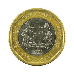 1 singapore dollar coin (2013) reverse isolated on white background