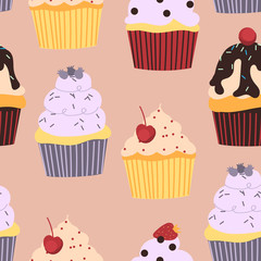 Cupcakes . Vector pattern.